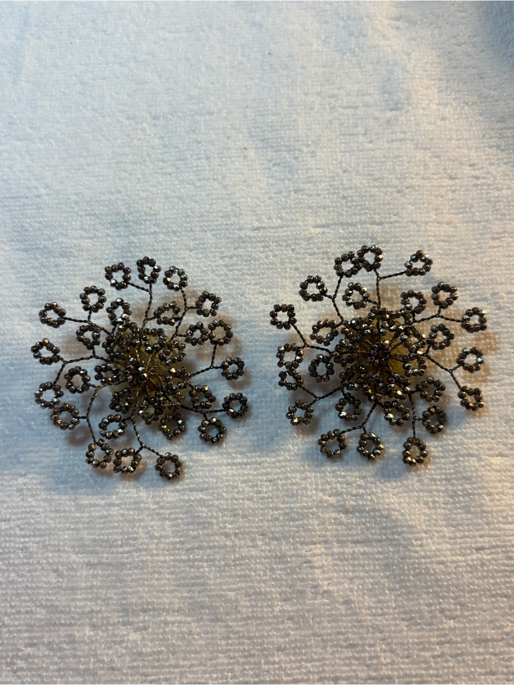 Vint Starburst Clipon Black Metal Beads 30-40’s WII Era Earrings Sterling Backs